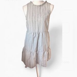 Linen (100%) Open Back Bow tiered Dress sz M | Blue White Striped |altar’d state